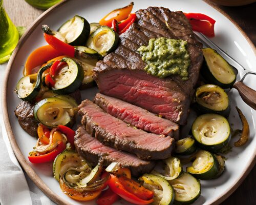 Viande de boeuf légumes et pesto